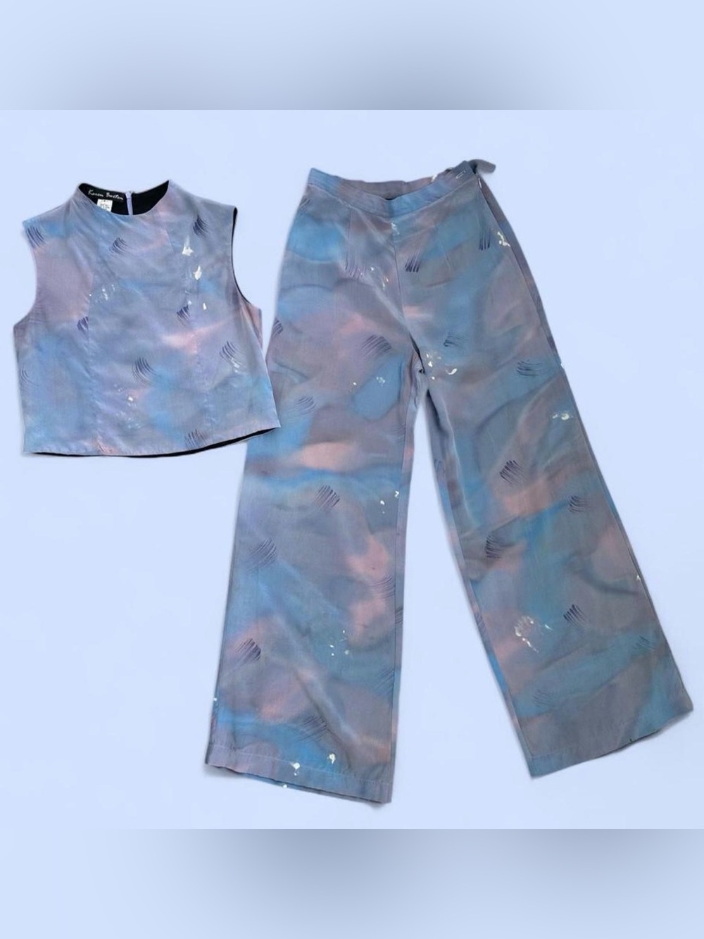 Vintage Karen Burton 100% Silk Water Color Abstract Print Two-Piece Set | Size 4